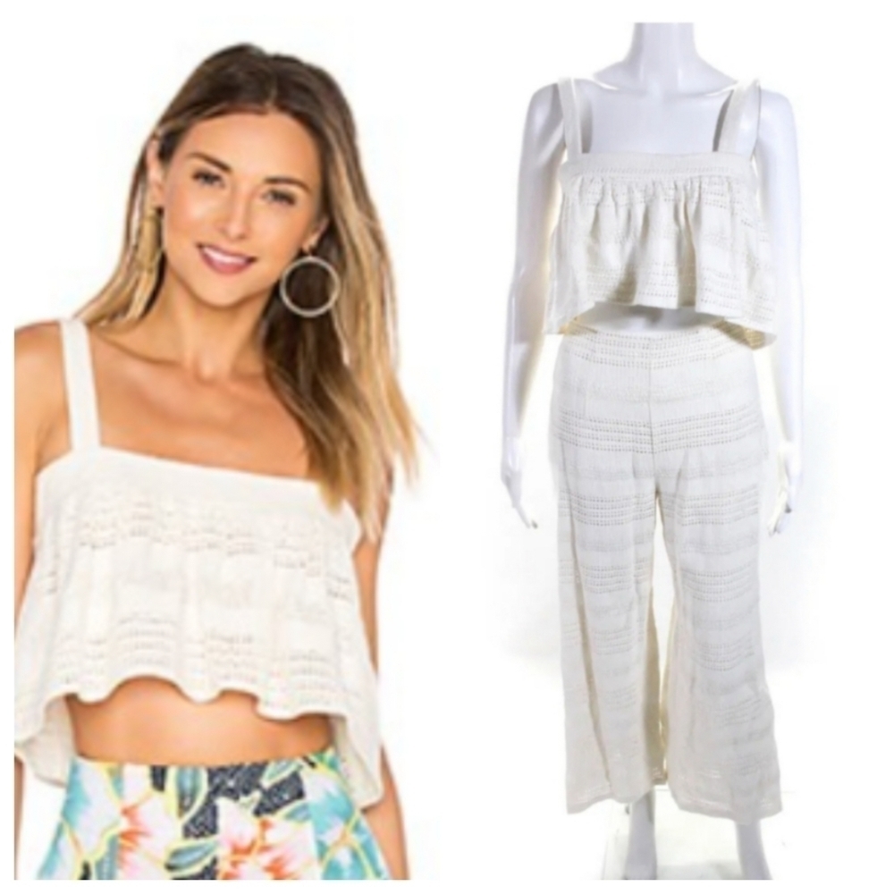 MARA HOFFMAN Set Swim White Knit Crochet Crop Top and Crop Pant Set Size 0/XS